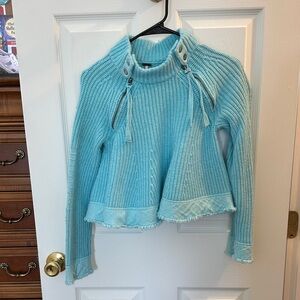 Free People Turquoise Cowl Neck Sweater